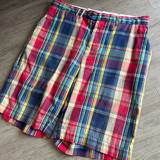 POLO by Ralph Lauren | Vintage Plaid Buckle Back Loose Fit Chino Shorts sz W34
