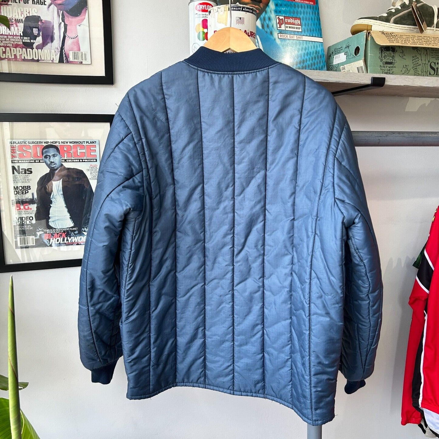 VINTAGE 70s 80s | Blank Navy Nylon Liner Bomber Jacket sz L Adult