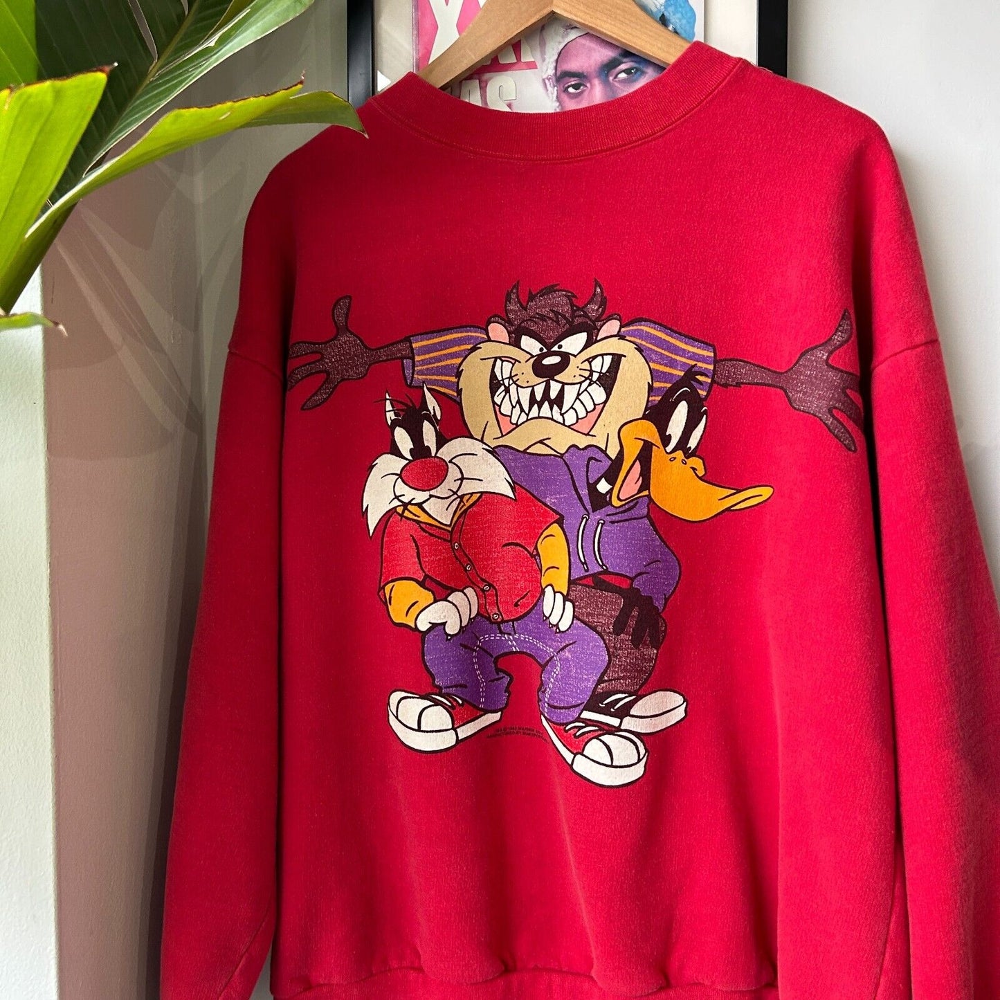 VINTAGE 1993 | TAZ Daffy & Sylvester Warner Bros Cartoon Crew Sweater sz L Adult