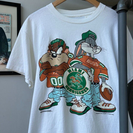 VINTAGE 90s | Miami Hurricanes Bugs & Taz Cartoon T-Shirt sz M