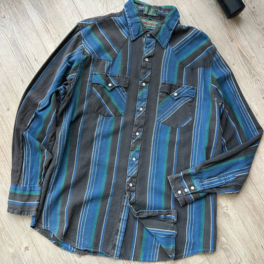 VINTAGE | Rugged Country Cotton YarnDyed Flannel Button Down Shirt sz L