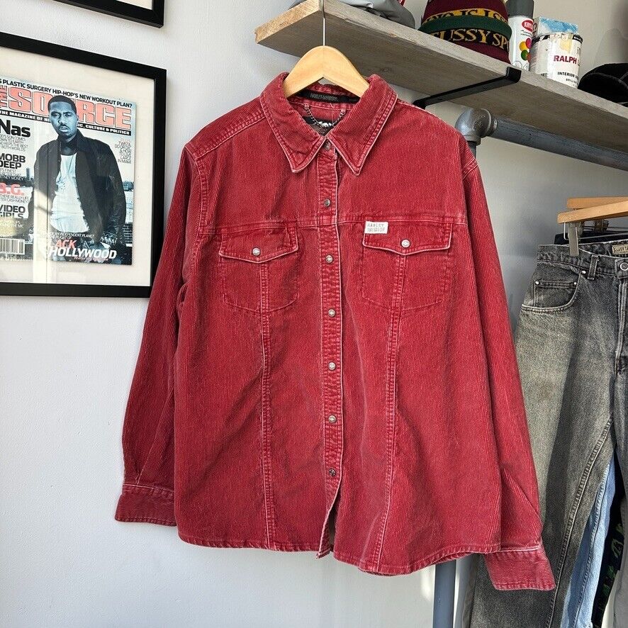 VINTAGE | Harley Davidson Corduroy Button Snap Shirt sz XXL