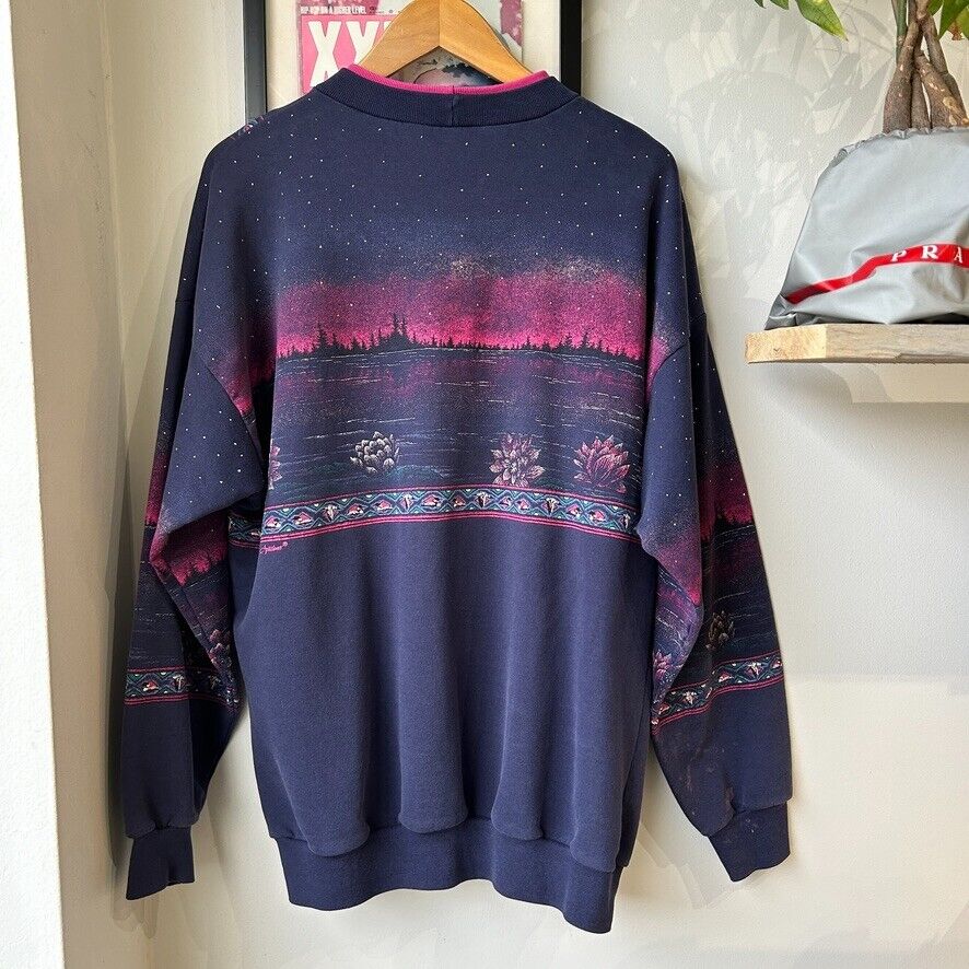 VINTAGE 90s | Loons Midnight All Over Nature Print Artisans Sweater sz L