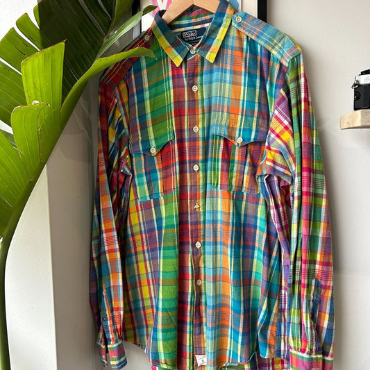 VINTAGE | Ralph Lauren POLO Military Trim Button Down Shirt sz XL Adult