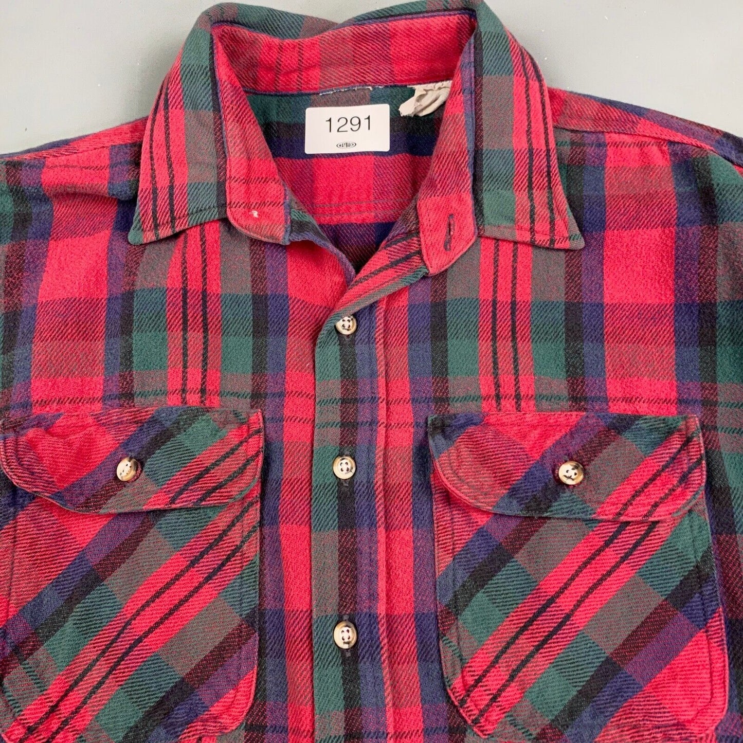 VINTAGE 90s Faded Plaid Flannel Button Up Shirt sz XL Adult