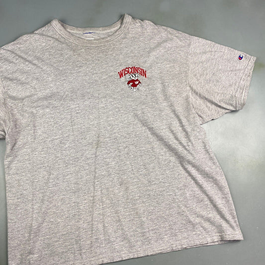 VINTAGE 90s Wisconsin Embroidered Logo Champion Grey T-Shirt sz XL Adult