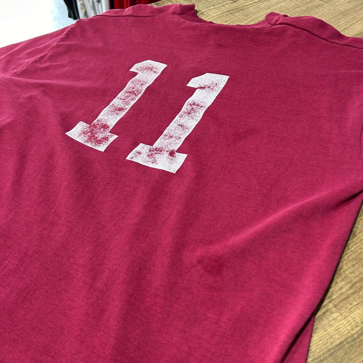VINTAGE 90s | Sandwich Factory Faded Dark Red Baseball T-Shirt sz XL Adult
