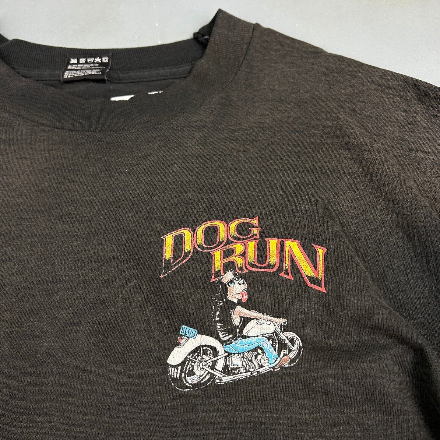 VINTAGE 90s | DOG RUN Motorcycle Biker Sun Faded T-Shirt sz XL Adult