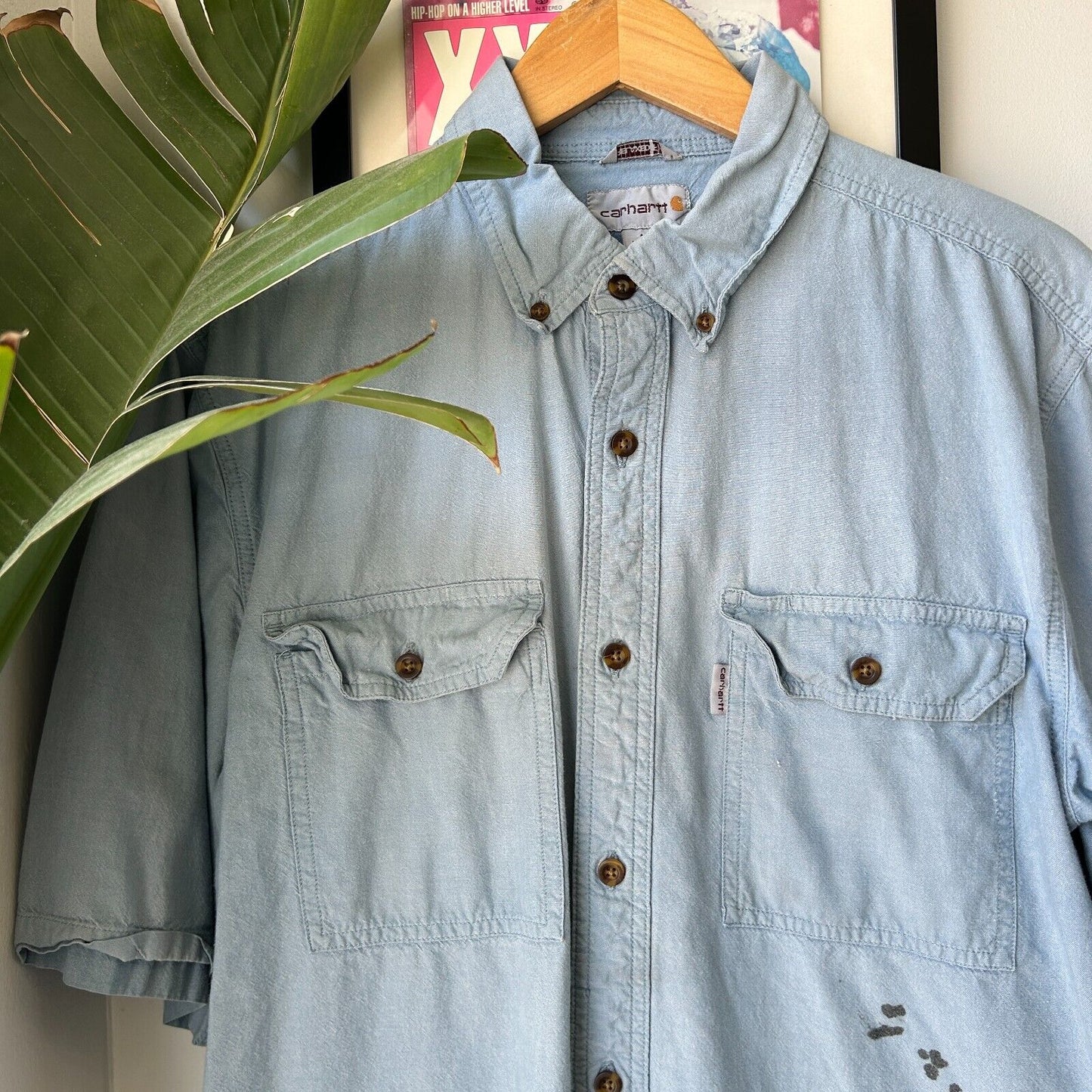 VINTAGE | Carhartt Denim Short Sleeve Button Snap Shirt sz L