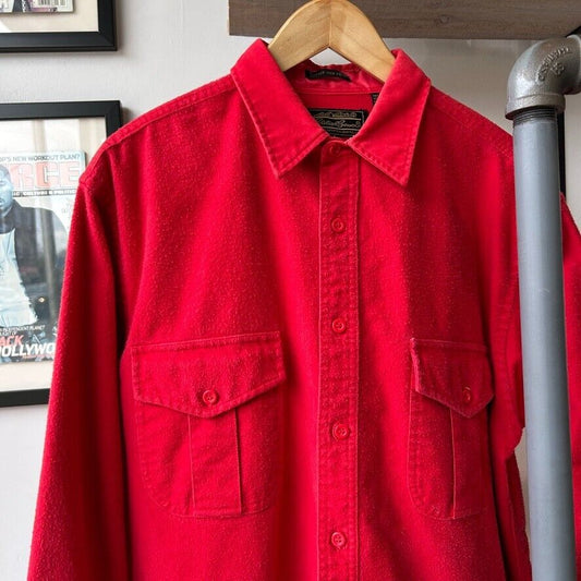 VINTAGE 90s | Eddie Bauer Chamois Cloth Red Button Down Shirt sz L