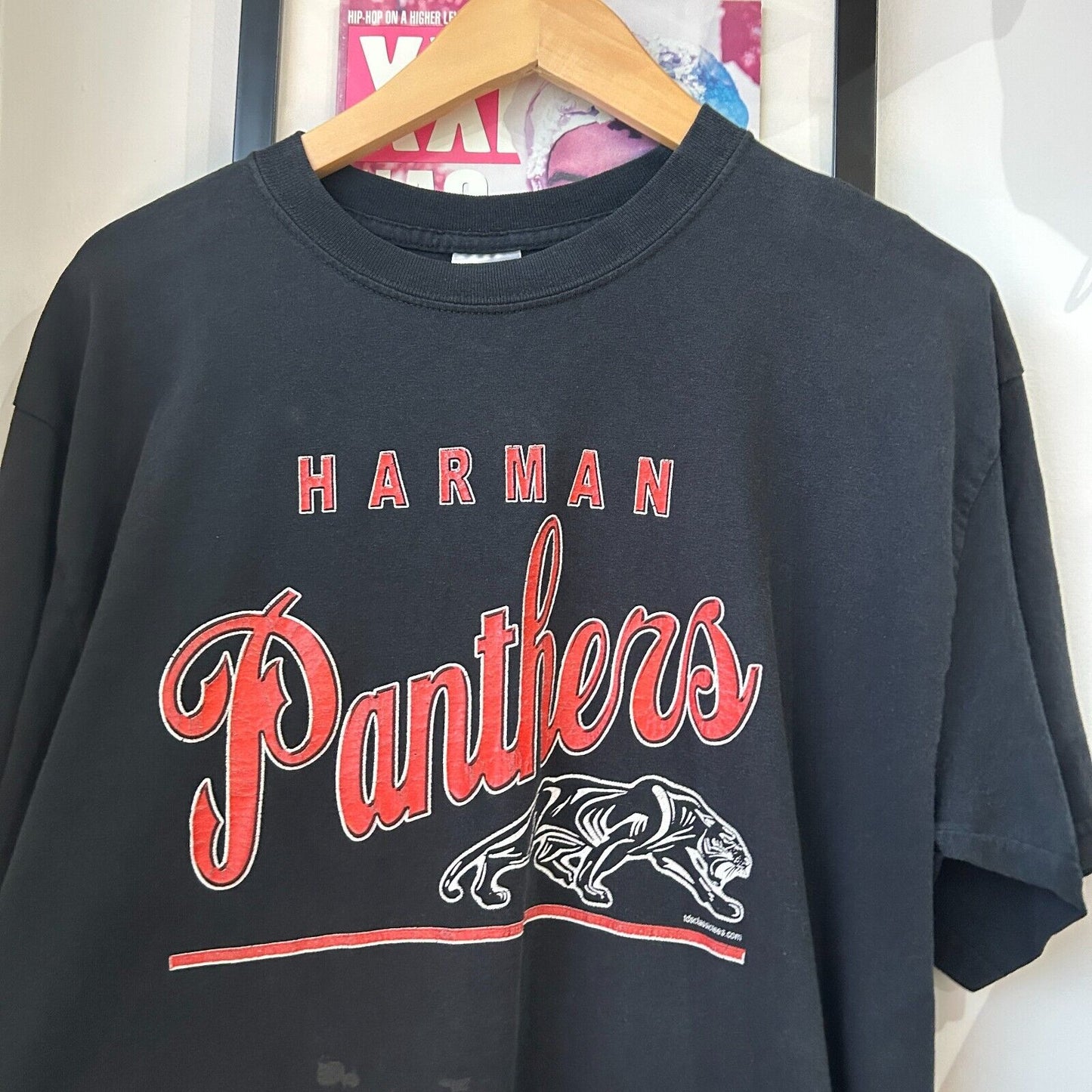 VINTAGE 90s | Harman Panthers Black Logo T-Shirt sz L Adult