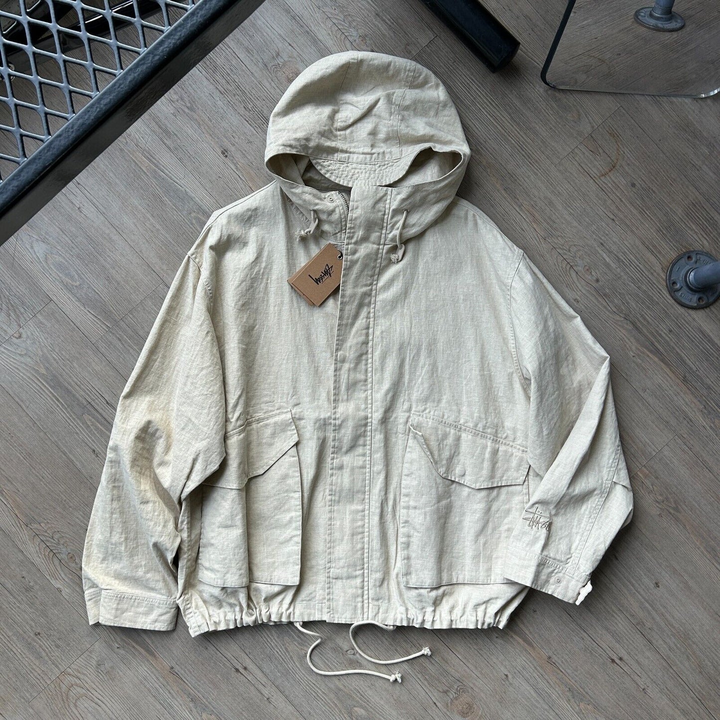 STUSSY | Waxed Linen Natural Short Parka Jacket NWT sz L