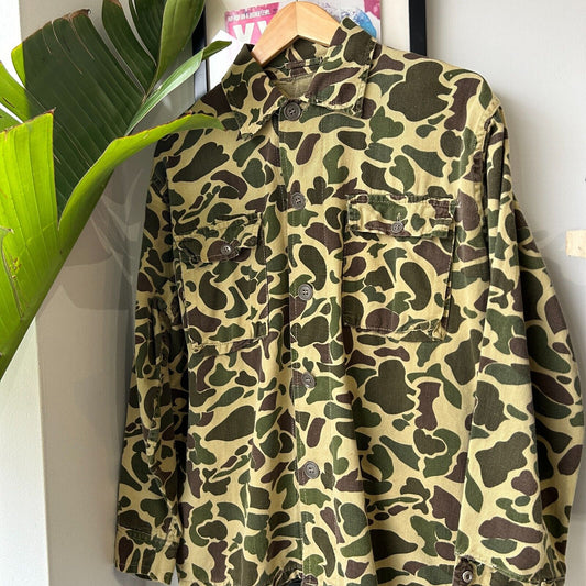 VINTAGE 70s | Duck Camo Button Down Jacket sz M-L Adult