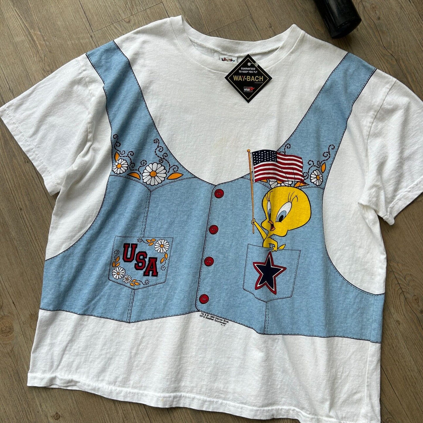 VINTAGE 1996 | Looney Tunes Tweety Bird Denim Vest Cartoon T-Shirt sz XXL Adult