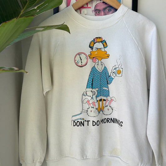 VINTAGE 80s | I Dont Do Mornings Duck Crewneck Sweater sz M Adult