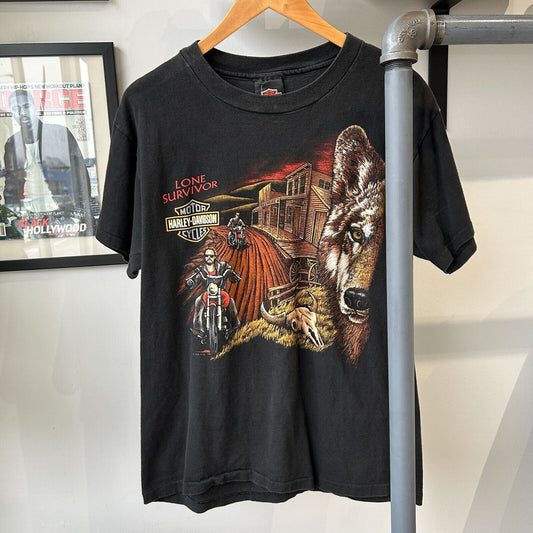 VINTAGE 90s | Harley Davidson Lone Survivor NY Biker T-Shirt sz M Adult