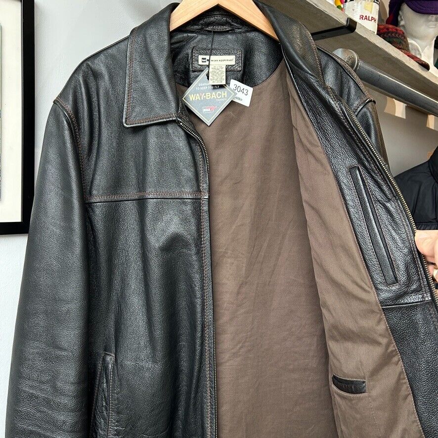 VINTAGE | Black Contrast Stitch Genuine Leather Jacket sz XL