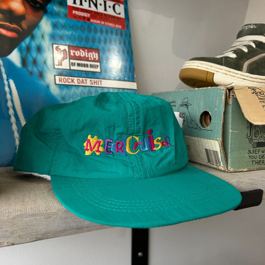 VINTAGE 90s | Mercruiser Teal 6 Panel Nylon Cap Snapback HAT One Size Adult
