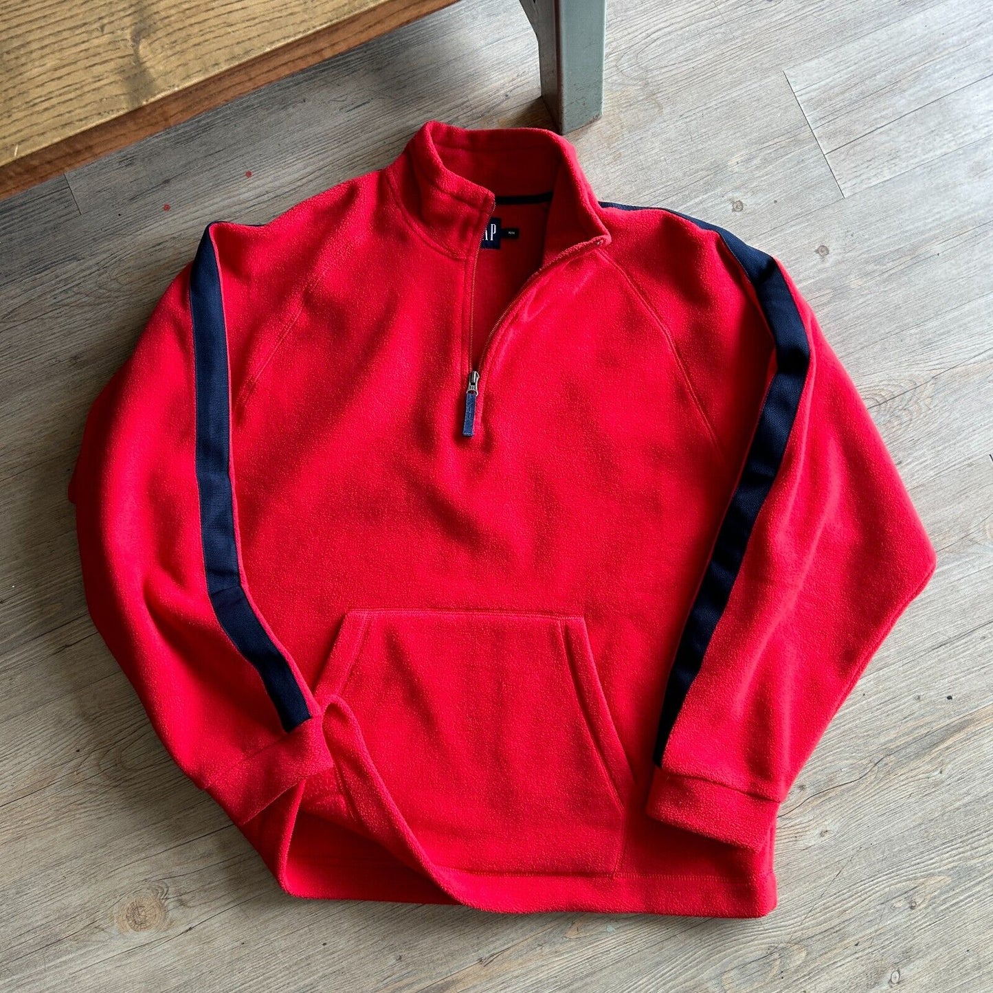 VINTAGE | GAP 1/4 Zip Red Striped Fleece Sweater sz XL