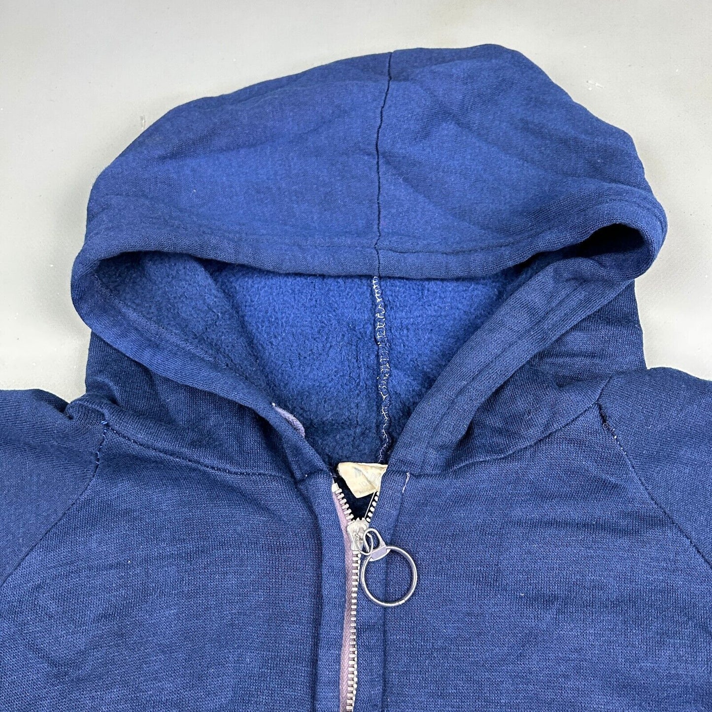 VINTAGE 80s Head Start Sun Kissed Blank Blue Zip Up Hoodie Sweater sz M Adult