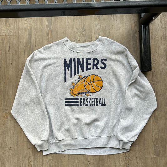 VINTAGE 90s | Miners Basketball Grey Crewneck Sweater sz XXL Adult