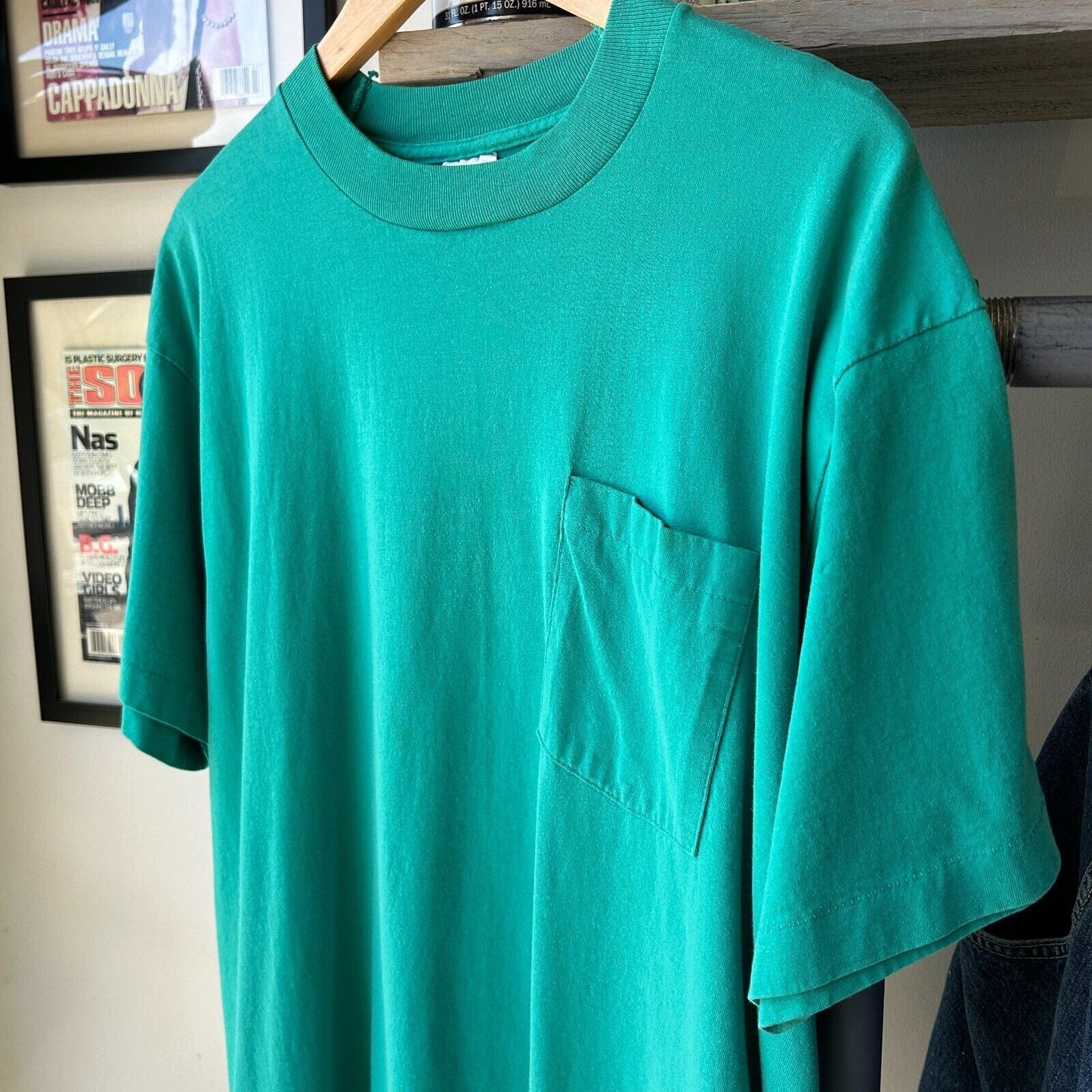 VINTAGE 90s | Blank Aqua Pocket T-Shirt sz XL Adult