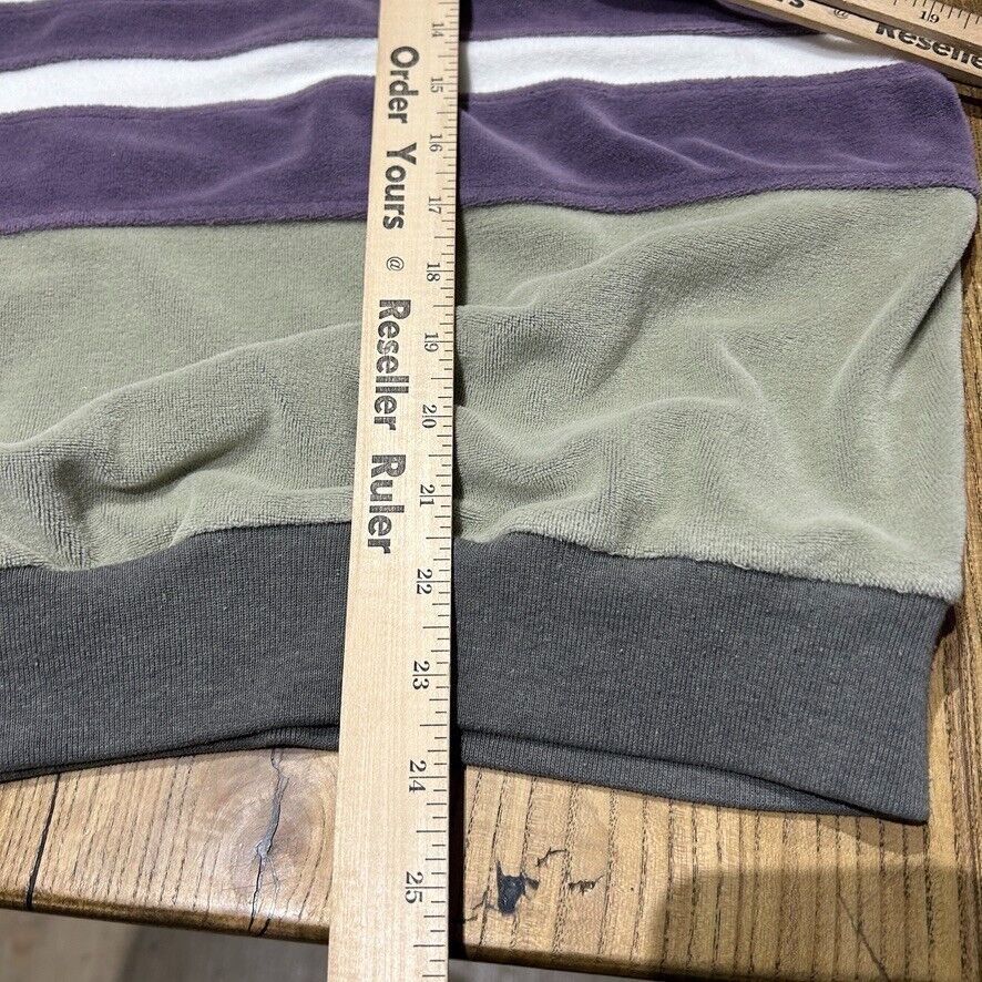 VINTAGE 90s | Velour Striped Collared Polo Crew Sweater sz M