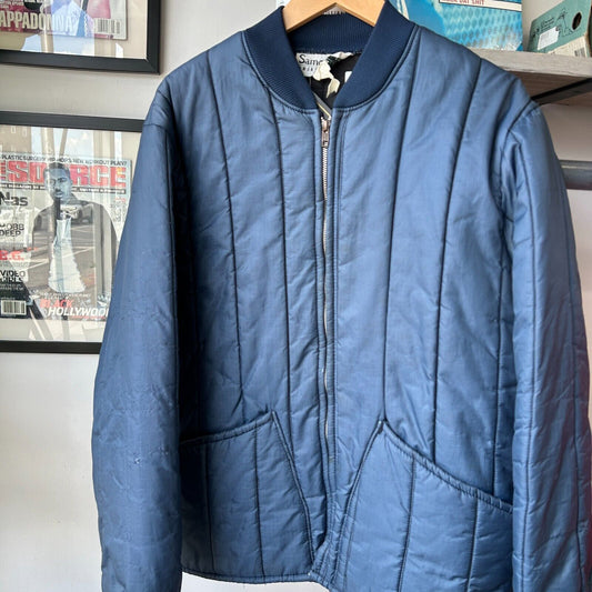 VINTAGE 70s 80s | Blank Navy Nylon Liner Bomber Jacket sz L Adult