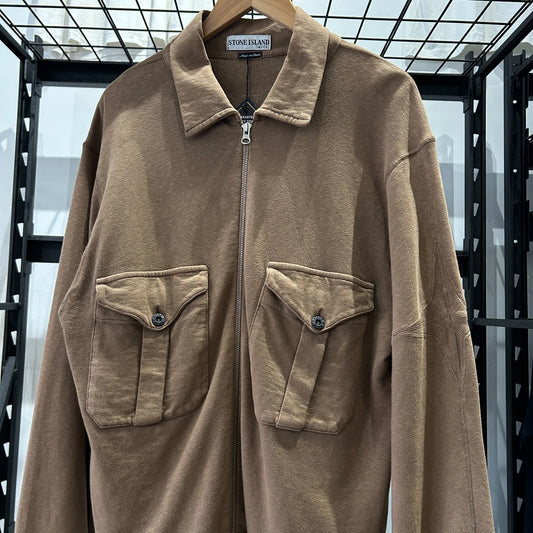 VINTAGE | Stone Island Brown Full Zip Collared Sweater sz L