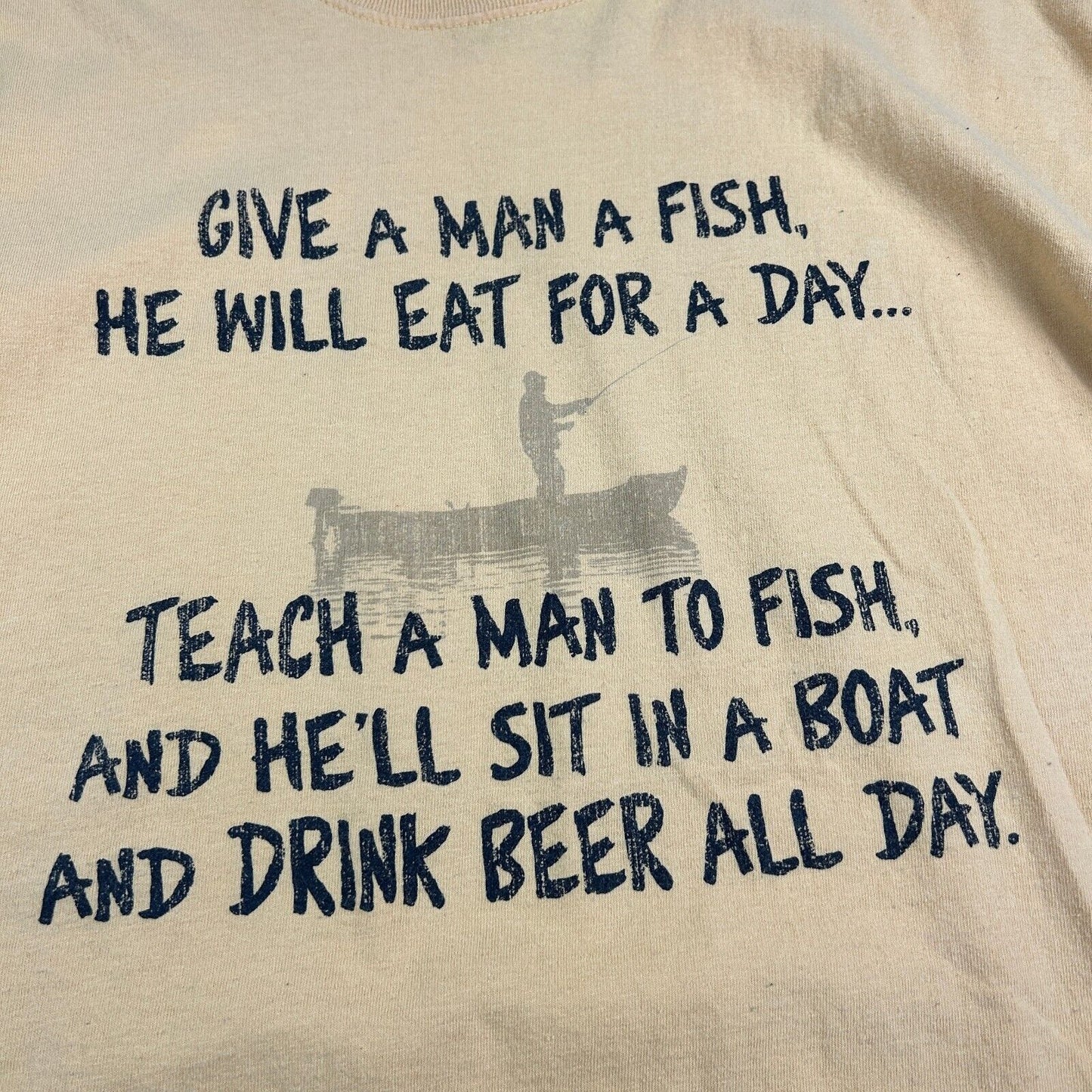VINTAGE | Teach A Man To Fish Yellow Quote T-Shirt sz XXL Men Adult