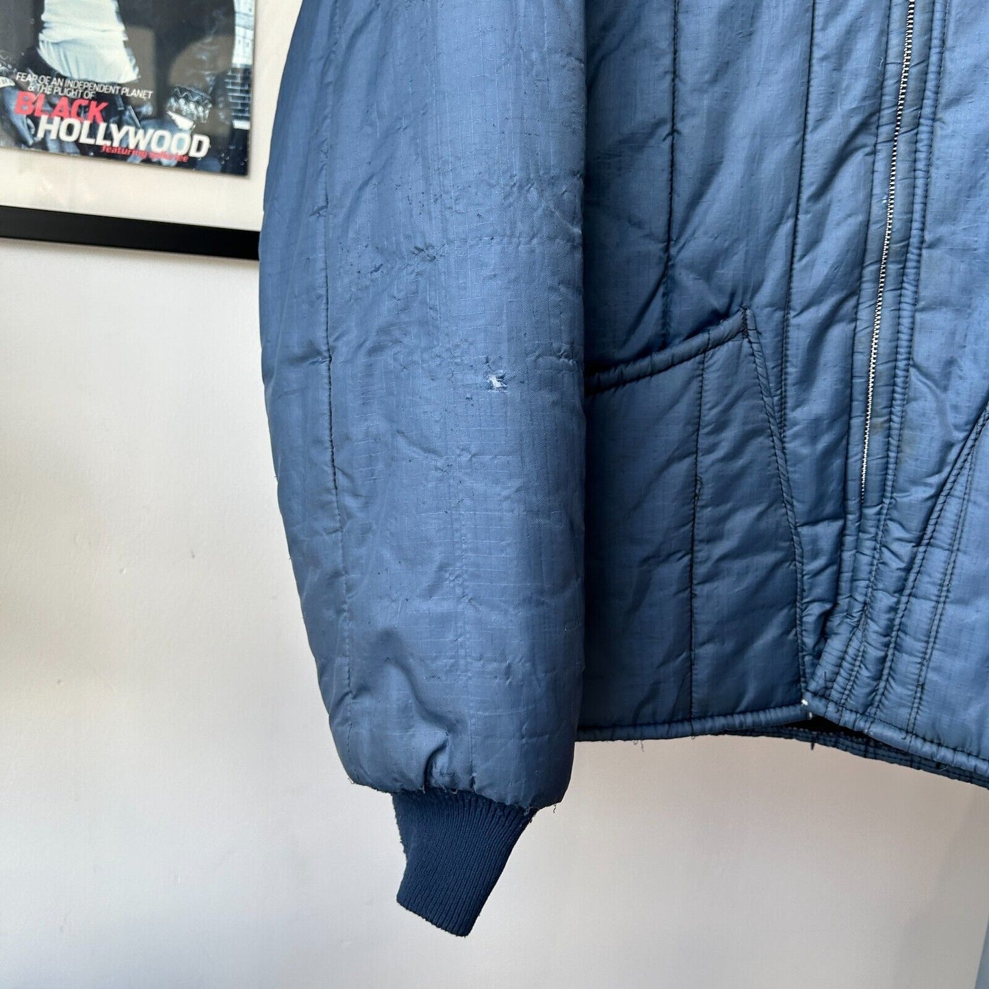 VINTAGE 70s 80s | Blank Navy Nylon Liner Bomber Jacket sz L Adult