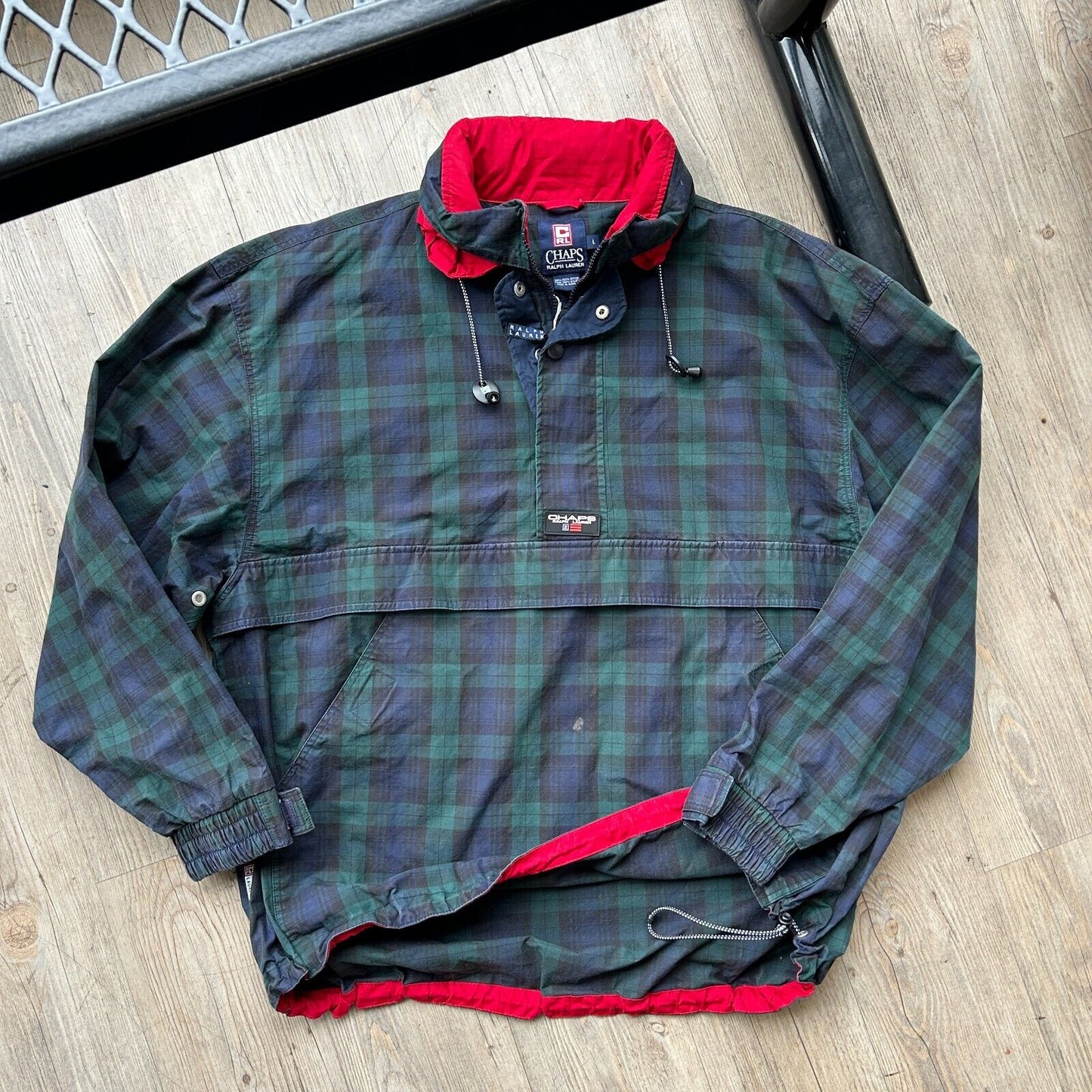 VINTAGE | Chaps RL Plaid 1/4 Zip Anorak Windbreaker Jacket sz L