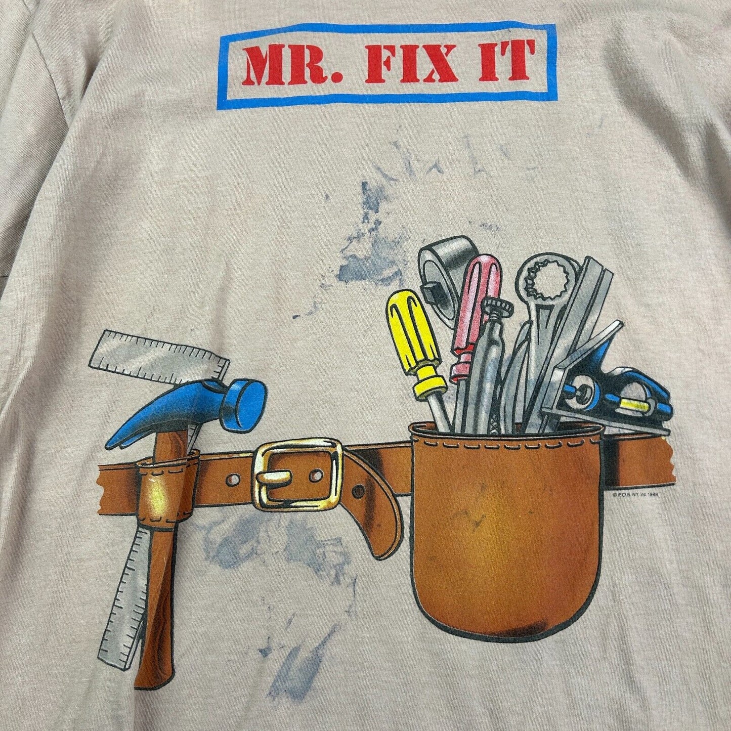 VINTAGE 1998 | Mr. Fix It Tool Bet Brown Over-dyed T-Shirt sz XL Adult