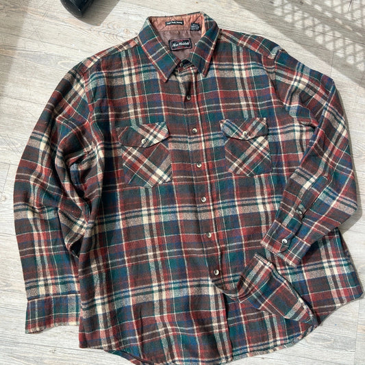 VINTAGE 80s | Allen Wickfield NY Plaid Wool Flannel Button Down Shirt sz XL