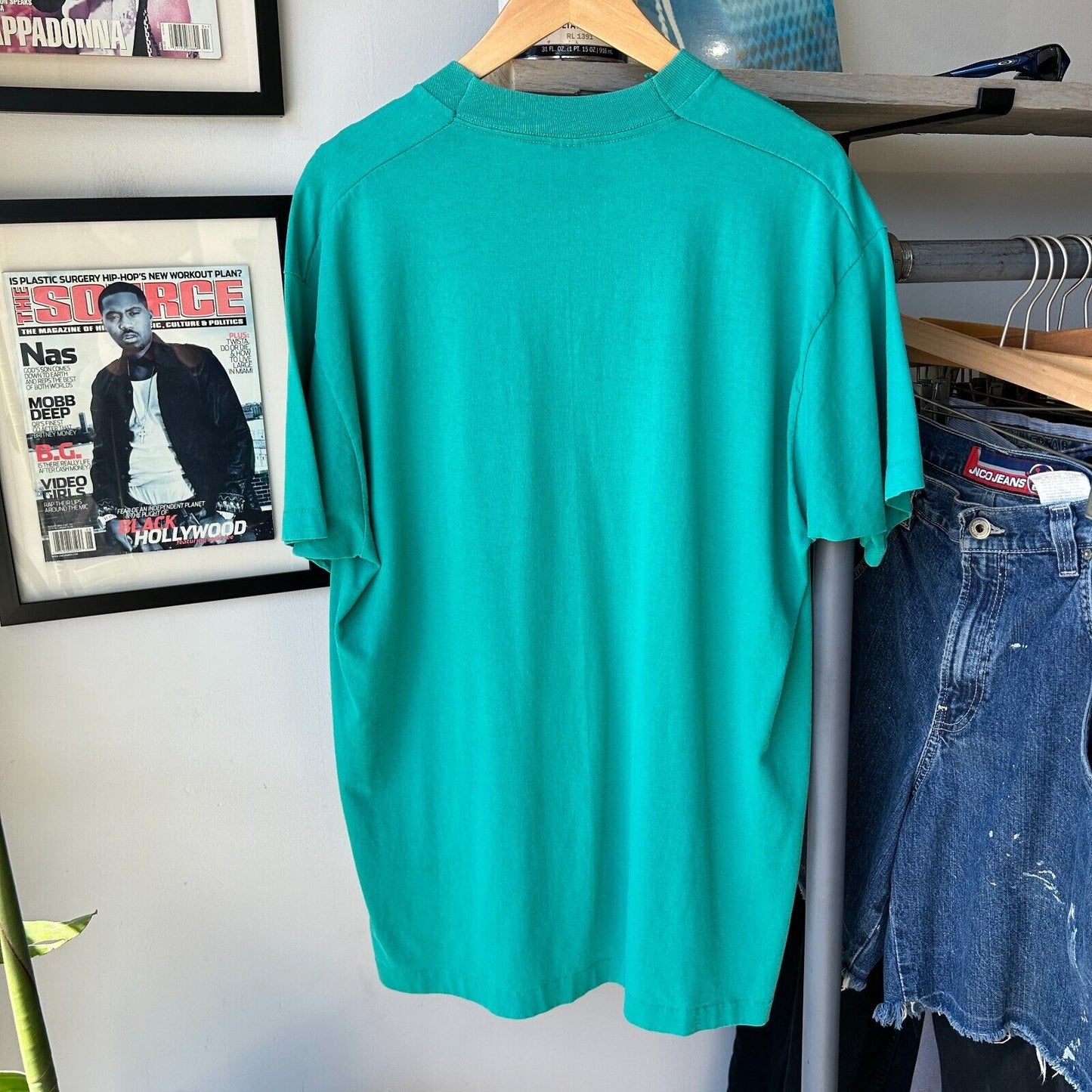 VINTAGE 90s | Blank Aqua Pocket T-Shirt sz XL Adult