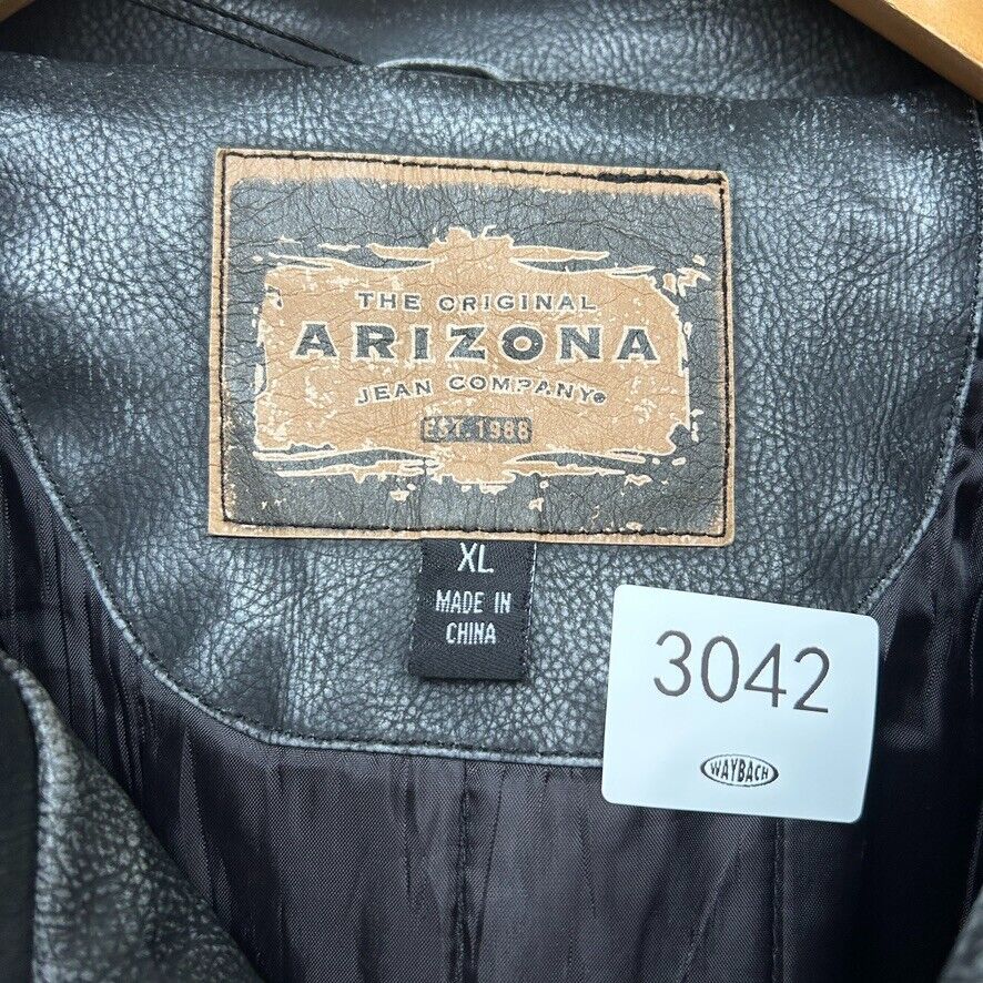 VINTAGE | Arizona Black Zip Up Tumbled Faded Leather Jacket sz XL