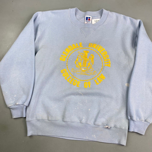 VINTAGE 90s Glendale Uni College Of Law Faded Russell Sweater sz Medium Adult