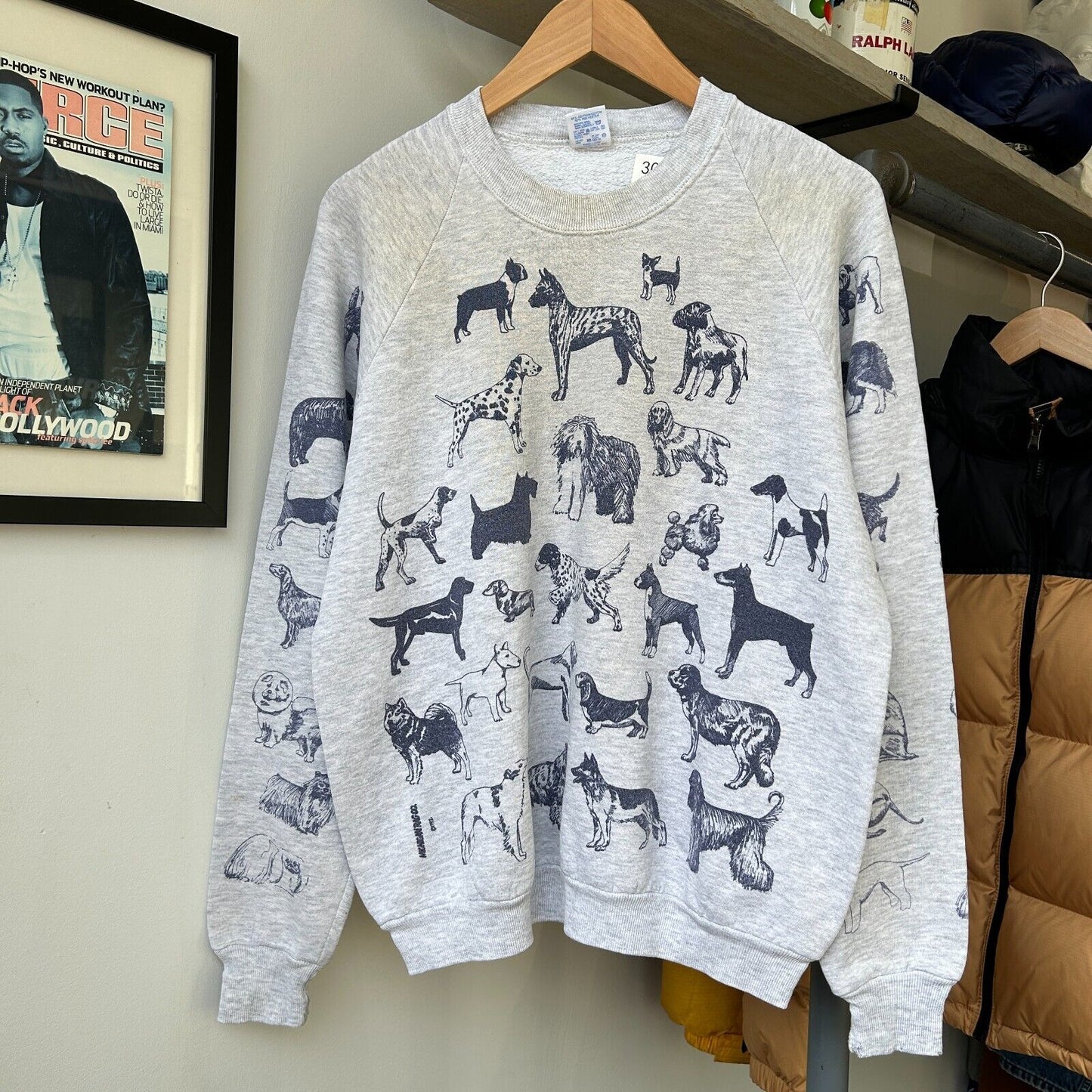 VINTAGE 90s | All Over Dog Print Crew Sweater sz L