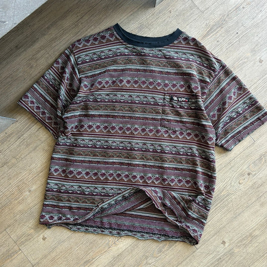 VINTAGE 90s | No Fear Textured Striped Thrashed Surf Skate T-Shirt sz L
