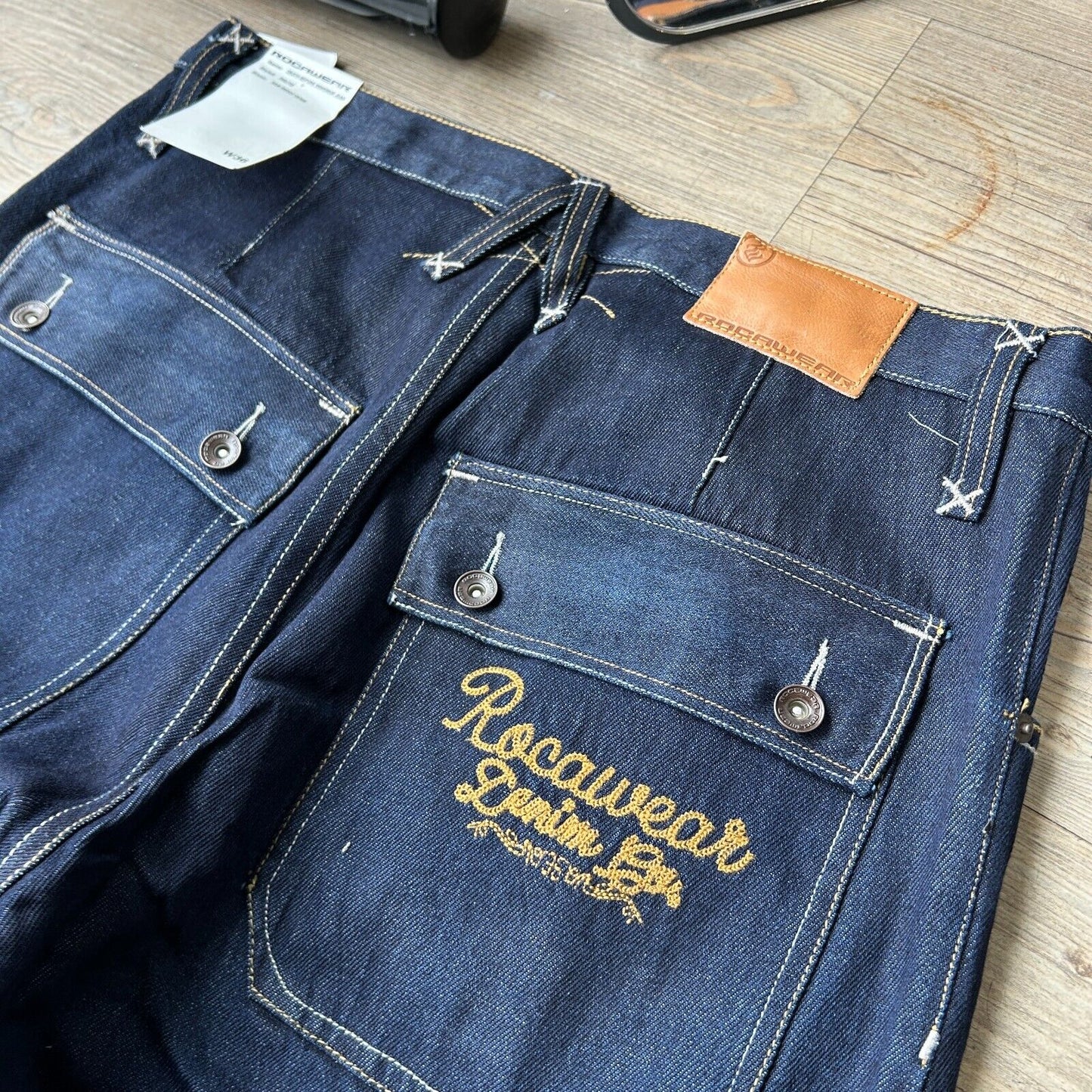 VINTAGE | Rocawear Raw Indigo Denim Contrast Stitch Jeans Pants NWT sz W35 L34