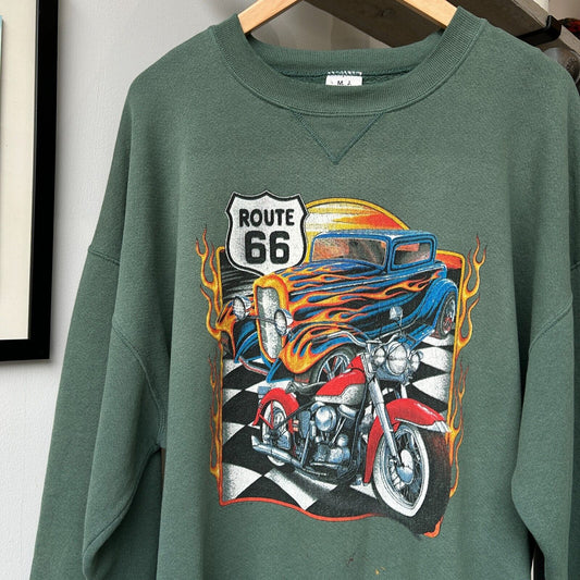 VINTAGE 90s | Hot Rods Biker Route 66 Crew Sweater sz XL
