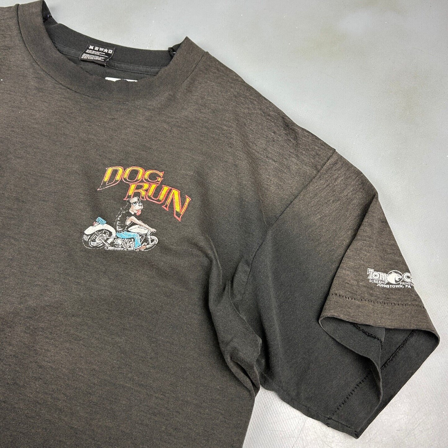 VINTAGE 90s | DOG RUN Motorcycle Biker Sun Faded T-Shirt sz XL Adult