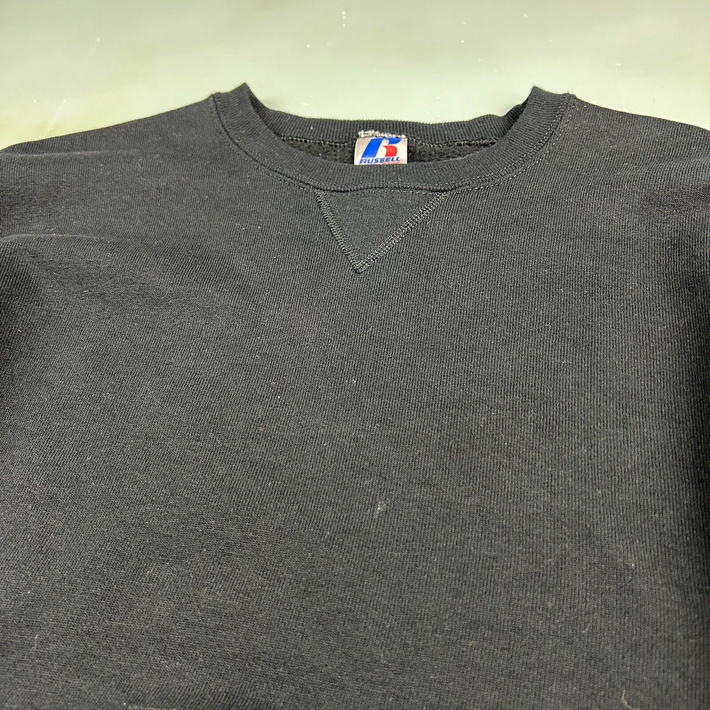 VINTAGE Russell Athletic Blank Black Crewneck Sweater sz XS Adult