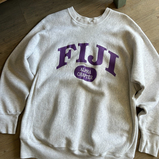 VINTAGE 90s | Fiji Alpha Chapter Reverse Weave Crew Sweater sz L