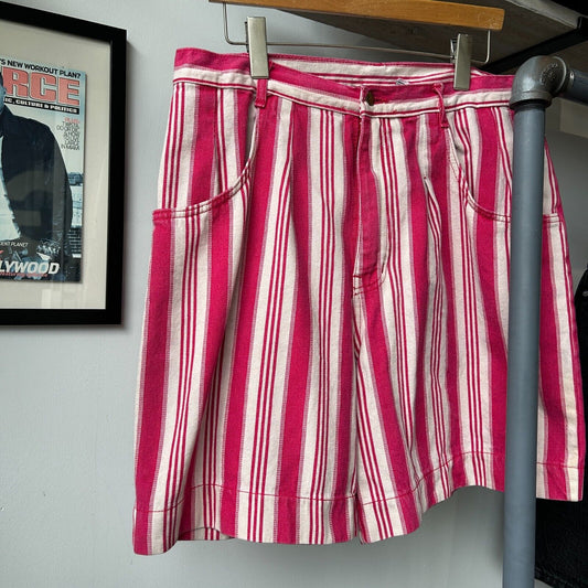 VINTAGE 90s | Pink Vertical Striped Denim Jean Shorts sz W34