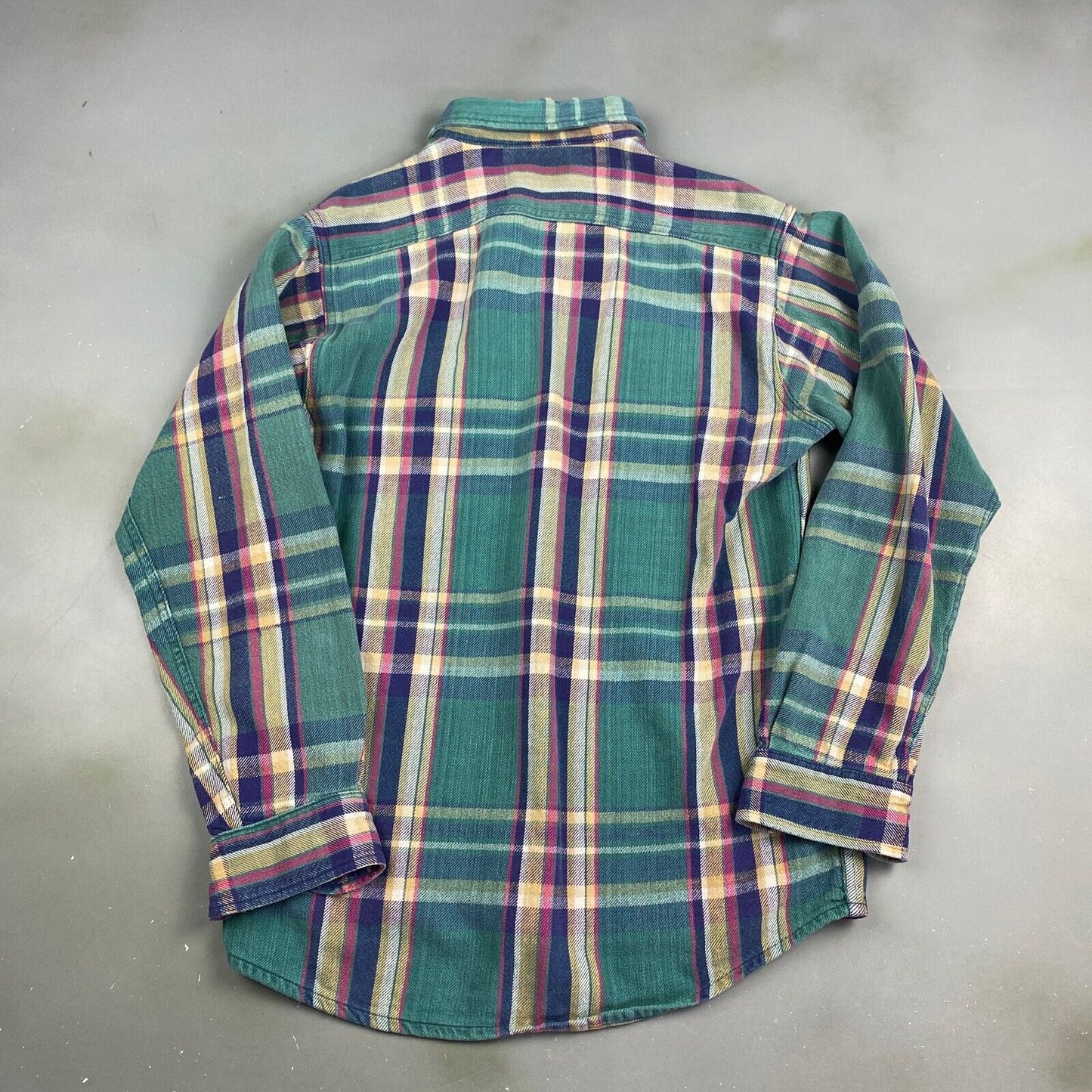 VINTAGE 90s GFC Faded Plaid Flannel Button Up Shirt sz Medium Adult