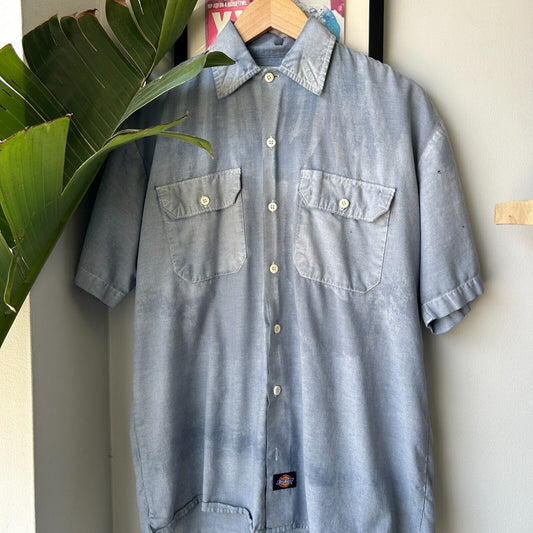 VINTAGE | Dickies Faded Blue Short Sleeve Button Snap Shirt sz M