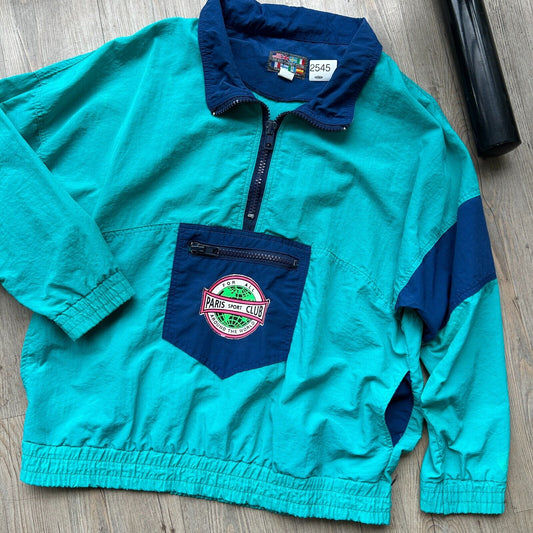 VINTAGE 90s | Paris Sport Club 1/4 Zip Windbreaker Jacket sz M