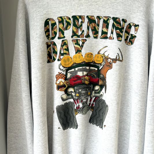 VINTAGE 1990s | Opening Day Hunting Theme Crewneck Sweater sz XXL Made In USA