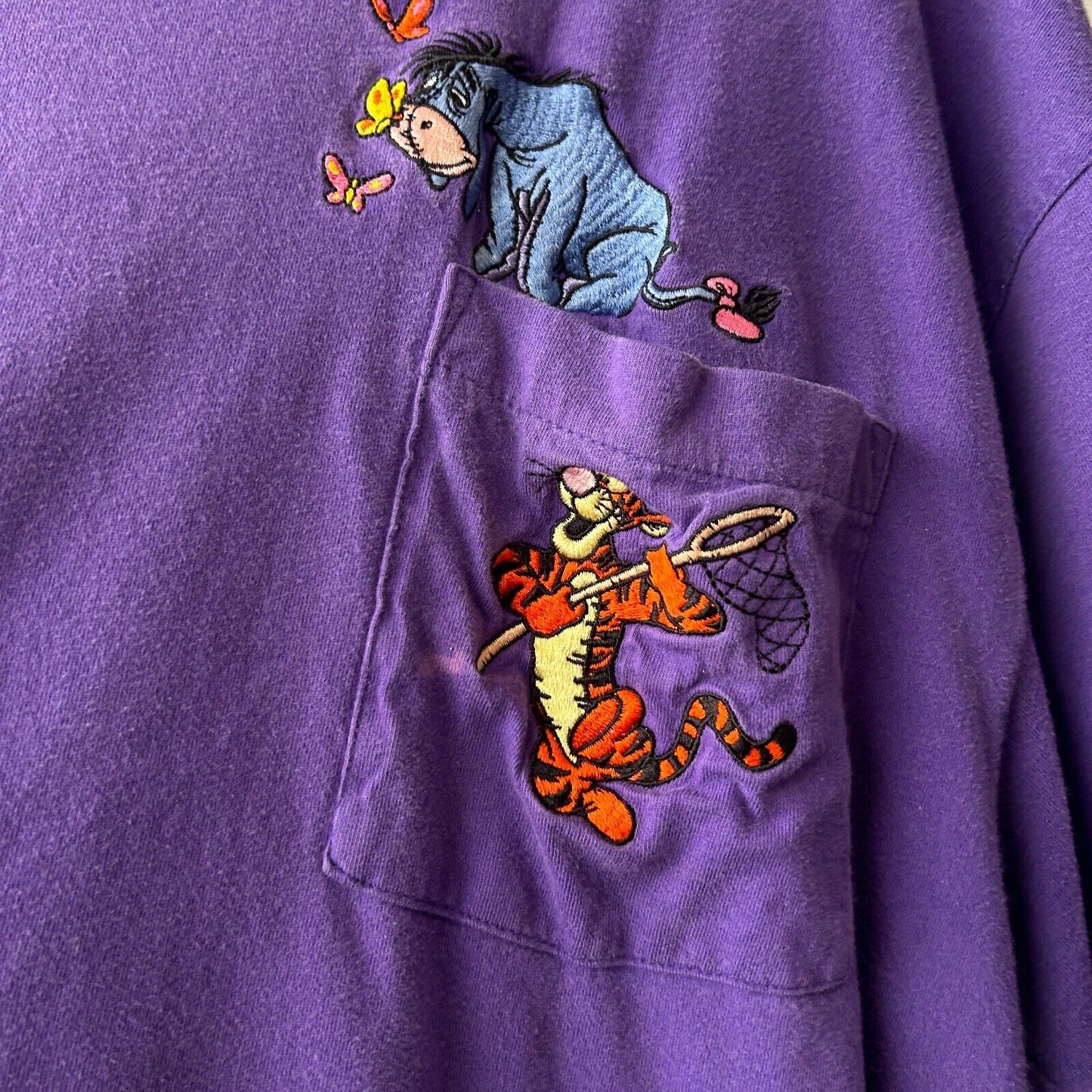 VINTAGE | Disney Eeyore & Tigger Embroidered Pocket T-Shirt sz XXL Adult